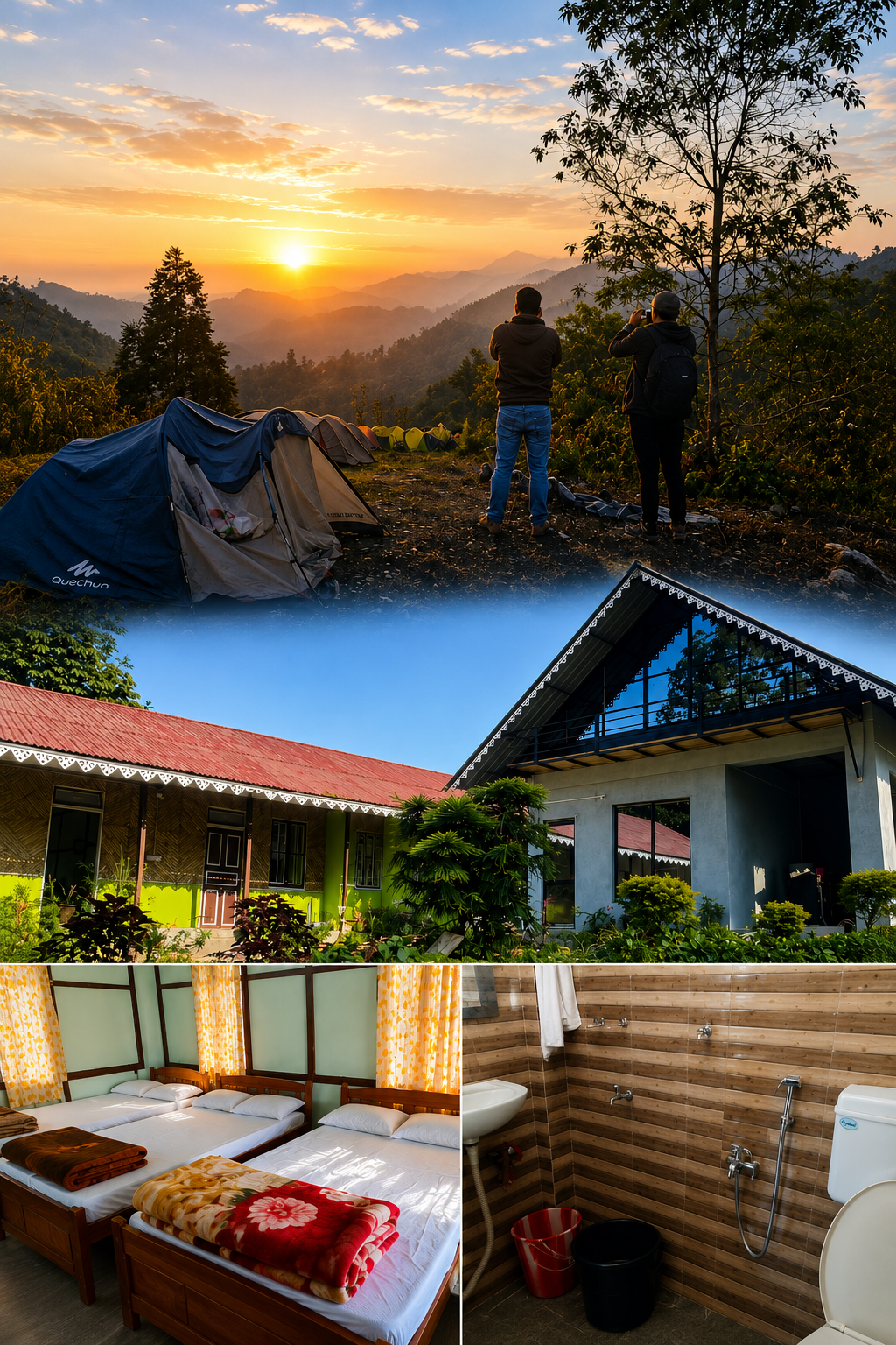 East Adventure camping, homestay exterior, guest bedroom and bathroom facilities
